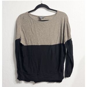 Vince Colorblock Lightweight Boatneck Cotton Knit Pullover Size XS Taupe Black‎